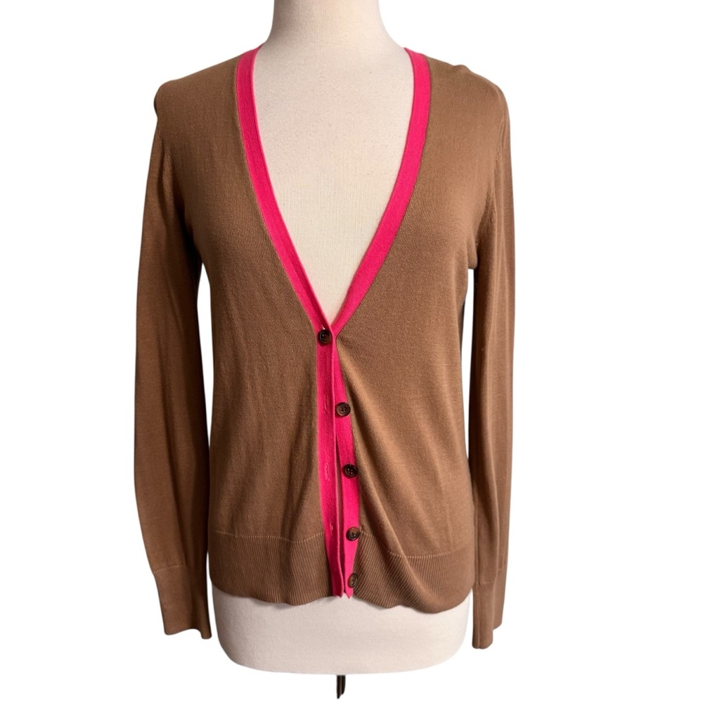 Old Navy Women's Cardigan in Camel with Hot Pink Trim size Medium